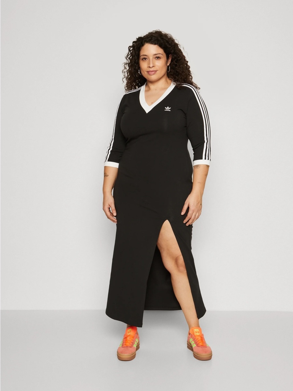 adidas Black Maxi Dress with V-Neck and Side Slit